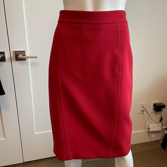 Judith & Charles Modern Lined Wool Blend Pencil Midi Skirt Red Sz 8 - Picture 1 of 11